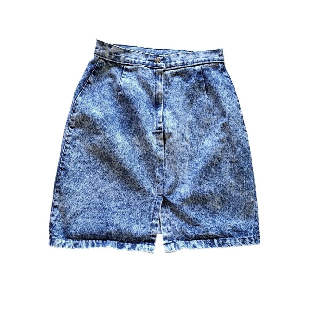 Vintage Acid Wash Denim Pencil Skirt Front Slit & Button Closure Women's 26"